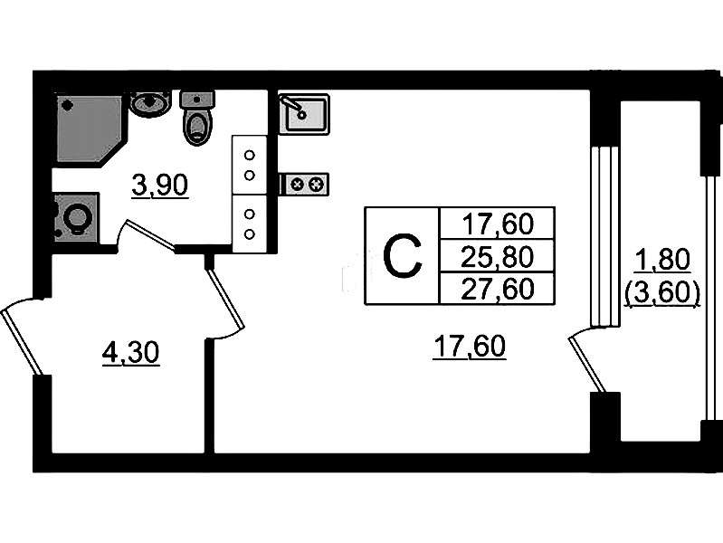 Квартира студия 27.6 м², 11/13 эт., ЖК «Тайм Сквер»